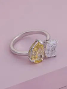 Kushal's Fashion Jewellery Rhodium-Plated Zircon-Studded Finger Ring