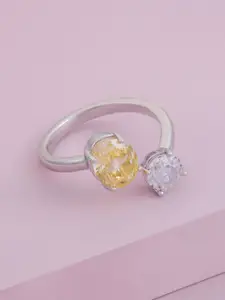 Kushal's Fashion Jewellery Rhodium-Plated Zircon-Studded Finger Ring