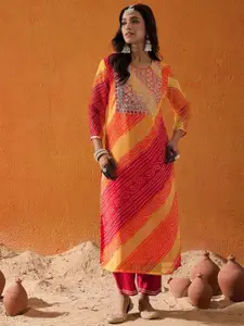 Anouk Bandhani Printed Zari Georgette Straight Kurta