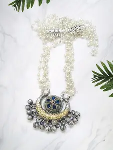 Adwitiya Collection Silver-Plated Artificial Stones & Pearls Oxidised Statement Necklace