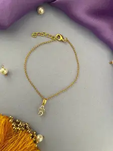 Digital Dress Room Gold-Plated American Diamond Studded Flower Pendant Lumba Rakhi