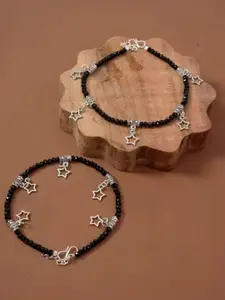 HIGH TRENDZ Silver-Plated Artificial Beaded Anklets