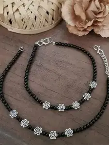 HIGH TRENDZ Silver-Plated Artificial Beaded Anklets