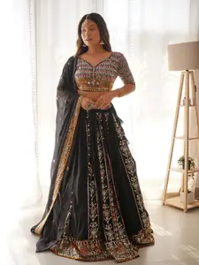 Fusionic Embroidered Sequinned Semi-Stitched Lehenga & Unstitched Blouse With Dupatta