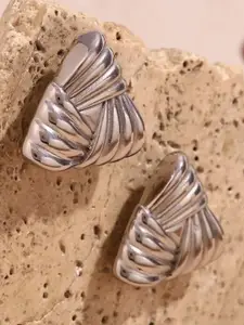 V FASHION JEWELLERY Stainless Steel Silver-Plated Triangular Shaped Studs