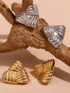 V FASHION JEWELLERY Set Of 2 Stainless Steel Triangle Shaped Studs