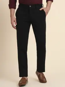 JADE BLUE Men Solid Slim Fit Mid-Rise Flat-Front Regular Trousers