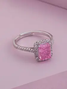 Kushal's Fashion Jewellery Rhodium-Plated Zircon-Studded Finger Ring