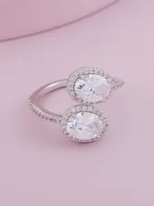 Kushal's Fashion Jewellery Rhodium-Plated Zircon-Studded Finger Ring