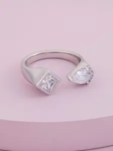 Kushal's Fashion Jewellery Rhodium-Plated Zircon-Studded Finger Ring