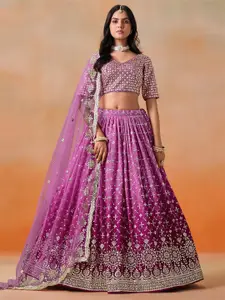 DIVASTRI Embroidered Sequinned Georgette Semi-Stitched Lehenga & Blouse With Dupatta