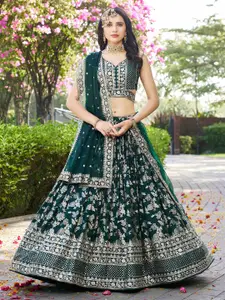 DIVASTRI Embroidered Sequinned Silk Semi-Stitched Lehenga & Unstitched Blouse With Dupatta