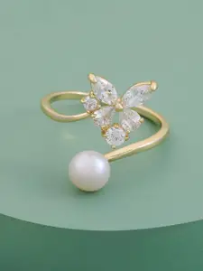 Kushal's Fashion Jewellery Gold-Plated Zircon-Studded Finger Ring