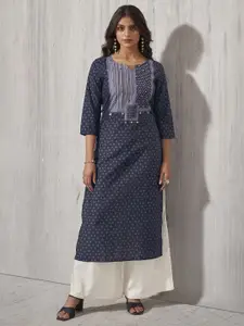 Anouk Geometric Printed Notch Neck Straight Pure Cotton Straight Kurta