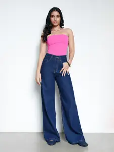 FREAKINS Women's Casual Indigo Wide Jeans