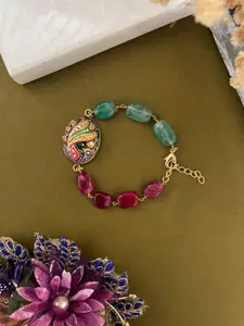 Digital Dress Room Artificial Stones Studded & Beaded Oval Pendant Bracelet Lumba Rakhi