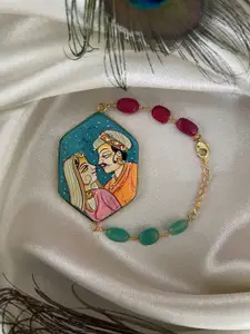 Digital Dress Room Artificial Beaded Radha Krishna Big Pendant Lumba Rakhi