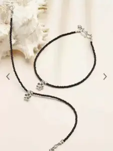 HIGH TRENDZ Silver-Plated Artificial Beaded Floral Anklets