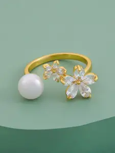 Kushal's Fashion Jewellery Gold-Plated Zircon-Studded & Beaded Finger Ring