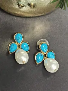 Adwitiya Collection Gold-Plated Pearls Beaded Floral Shaped Drop Earrings