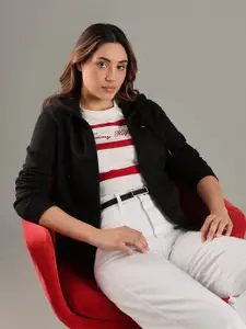 Tommy Hilfiger Women Regular Fit Hooded Neck Front-Open Sweatshirt