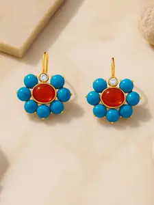 Adwitiya Collection Gold-Plated Pearls Beaded Floral Shaped Drop Earrings