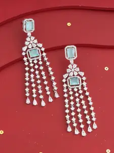 Kushal's Fashion Jewellery Rhodium-Plated Zircon Classic Drop Earrings