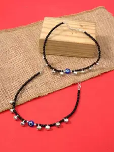HIGH TRENDZ Silver-Plated Artificial Beaded Evil Eye Anklets