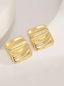 V FASHION JEWELLERY Stainless Steel Gold-Plated Square Circular Studs