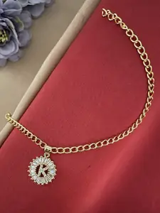 Digital Dress Room K Letter American Diamond Studded Round Pendant Bracelet Rakhis