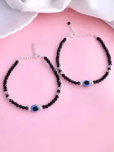 HIGH TRENDZ Silver-Plated Artificial Beaded Evil Eye Anklets