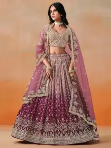 DIVASTRI Embroidered Sequinned Georgette Semi-Stitched Lehenga & Blouse With Dupatta