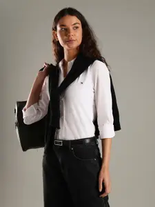 Tommy Hilfiger Women Solid Spread Collar Cotton Casual Shirt
