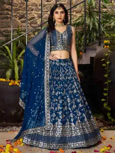 DIVASTRI Embroidered Sequinned Semi-Stitched Lehenga & Unstitched Blouse With Dupatta