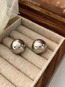 V FASHION JEWELLERY Stainless Steel Silver-Plated Spherical Shaped Studs
