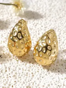 V FASHION JEWELLERY  Stainless Steel Gold-Plated Big Dot Teardrop Shaped Studs