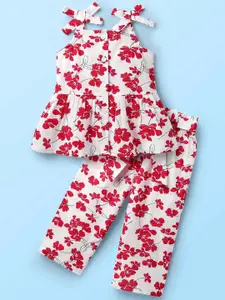 CrayonFlakes Girls Printed Shoulder Straps Pure Cotton Top With Palazzos