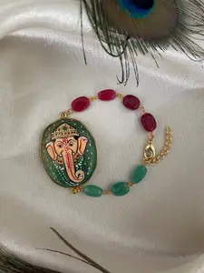 Digital Dress Room Artificial Beaded Lord Ganesha Oval Pendant Bracelet Lumba Rakhi