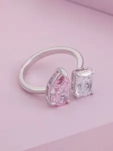 Kushal's Fashion Jewellery Rhodium-Plated Zircon-Studded Finger Ring