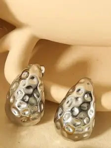 V FASHION JEWELLERY Stainless Steel Silver-Plated Big Dot Teardrop Shaped Studs