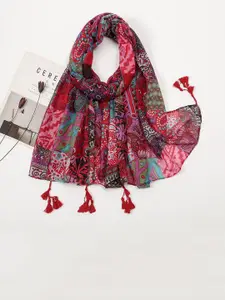 QUECY Women Printed Scarf with Tasselles