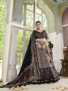 JULEE Floral Printed Tusser Silk Ready to Wear Lehenga & Unstitched Blouse With Dupatta