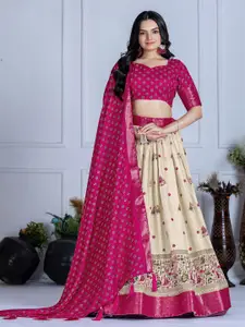 JULEE Floral Printed Ready to Wear Art Silk Lehenga & Unstitched Blouse With Dupatta