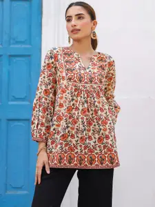 Rain & Rainbow Women Floral Printed Pure Cotton Top