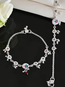 Anouk Set Of 2 Silver-Plated Stone Studded Circular Shaped Anklet