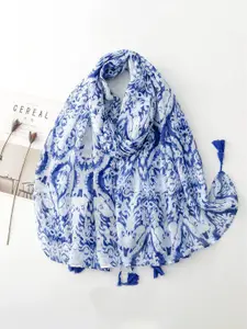 QUECY Women Printed Scarf With Tasselled Border