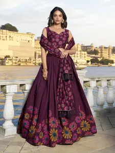 JULEE Floral Printed Tusser Silk Ready to Wear Lehenga & Unstitched Blouse With Dupatta