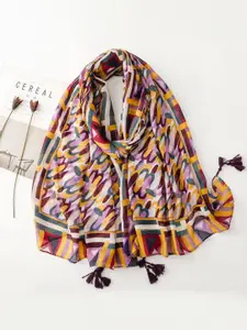 QUECY Women Printed Scarf with Tasselles