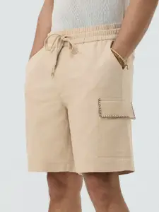 The Souled Store Men Sand Dune Mid-Rise Regular Fit Casual Cargo Shorts