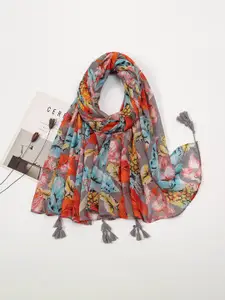 QUECY Women Printed Tasselled Scarf
